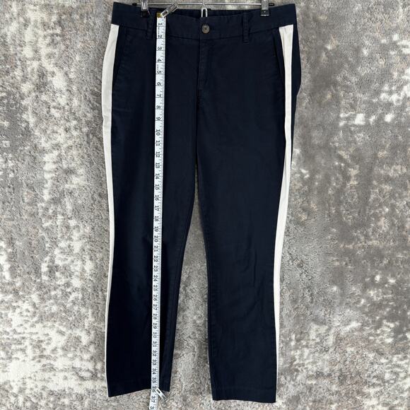 J Crew Sz 6 Stretch Casual Flat Front Stripe Chino Pants Navy Button Zip Pocket - Picture 2 of 11